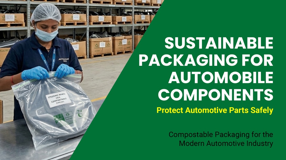 Sustainable compostable packaging for automobile components used for dust-free protection of automotive parts
